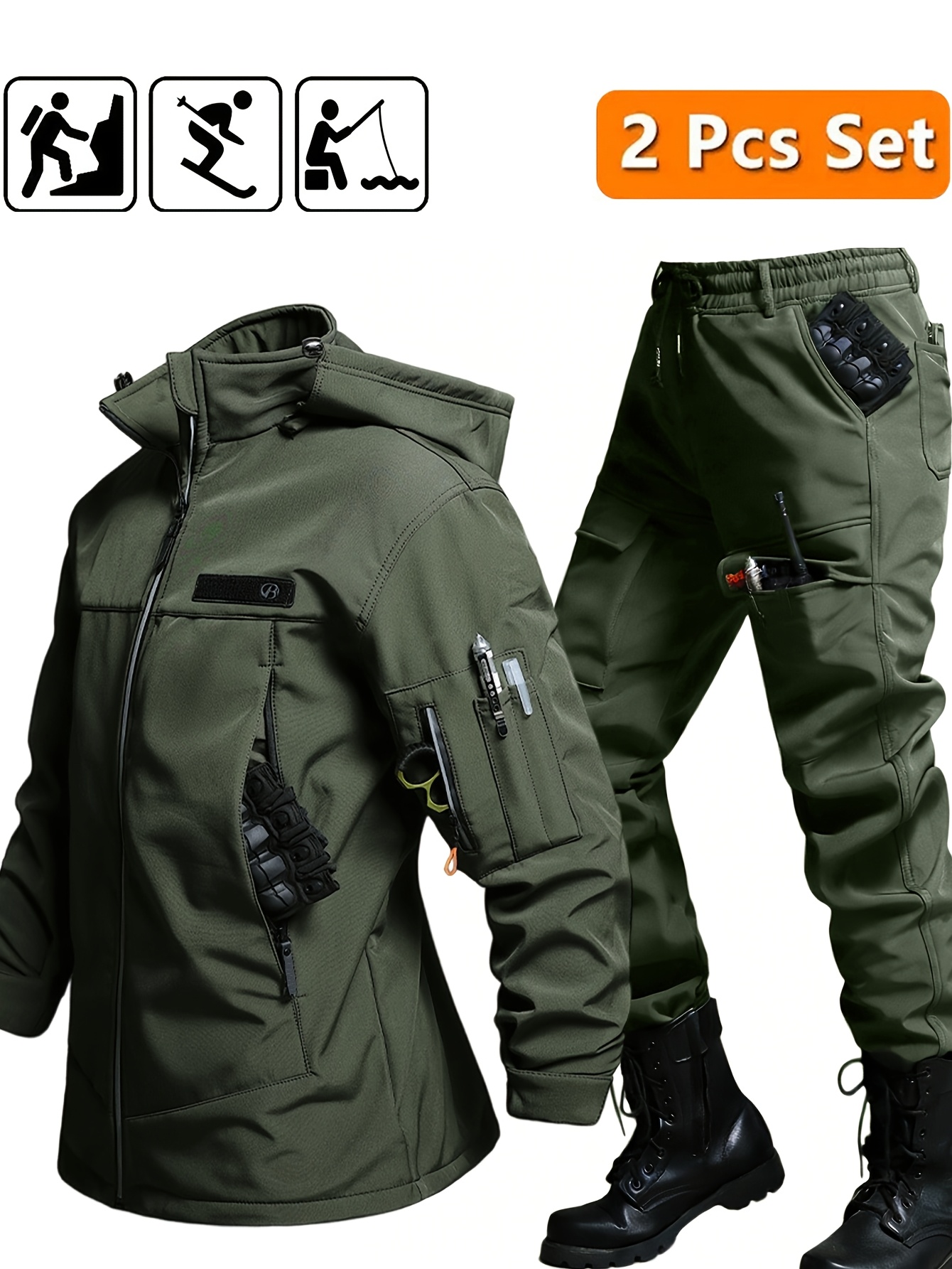 Men's Autumn/Winter Jacket and Pants Set, Multi-Functional