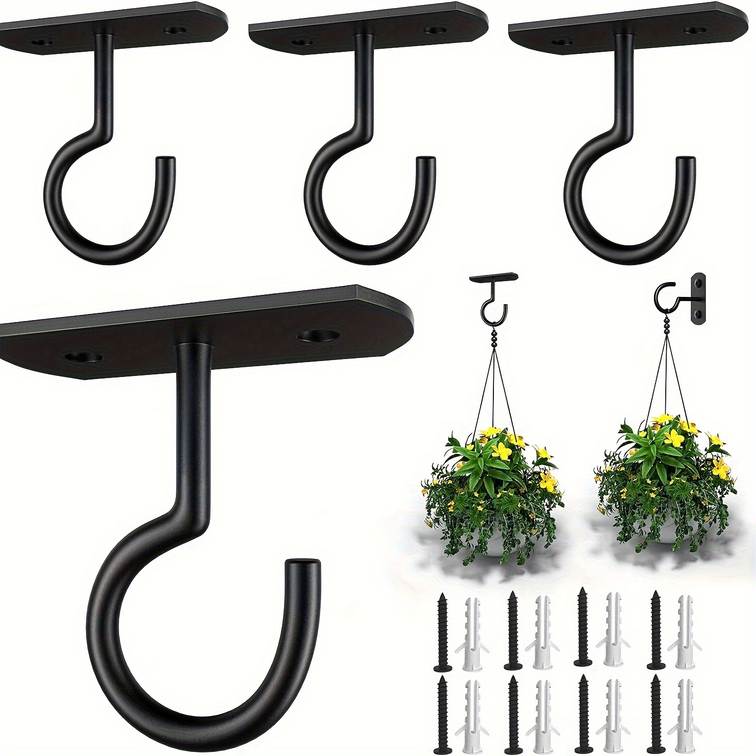 Ibeedow 30 Pcs 2 inch Ceiling Hooks for Hanging Plants - Plant Hooks , Hanging Hooks for Christmas Lights, Cups, Decors - Black Screw in Plant Hanger