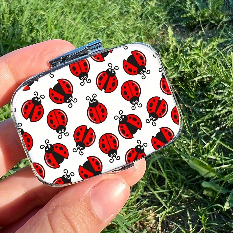 

1pc Ladybug Pattern Mini Pill Box - Compact 2-compartment Metal Medicine Organizer, Portable For Travel, Pockets & Purses - Ideal Unique Gift, Pill Box For Purse