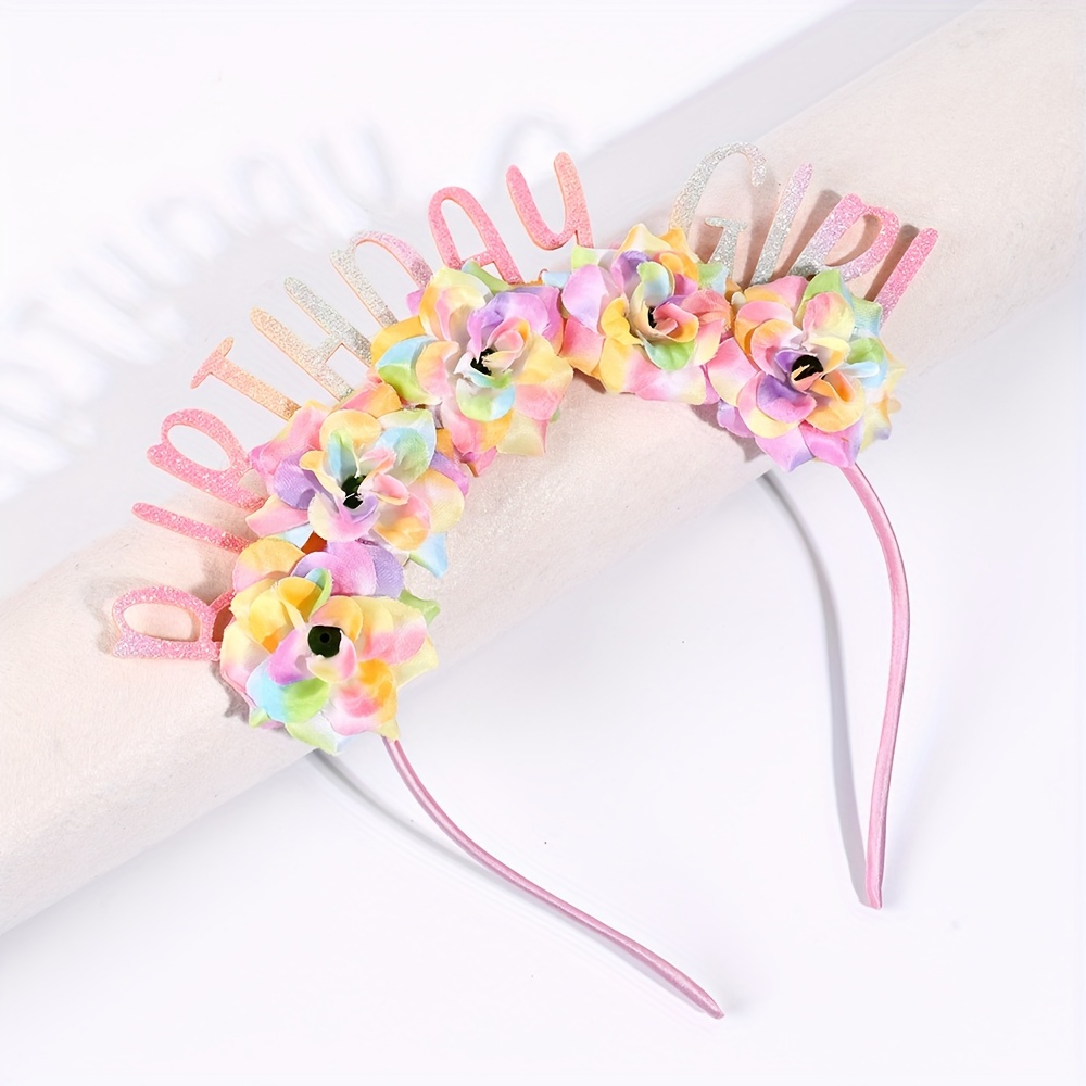 

Glitter Birthday Girl Headband - Colorful Flower Design, Handmade Hair Accessory For Women & Girls, Perfect For Party Decorations Birthday Decorations For Women Birthday Sash For Women