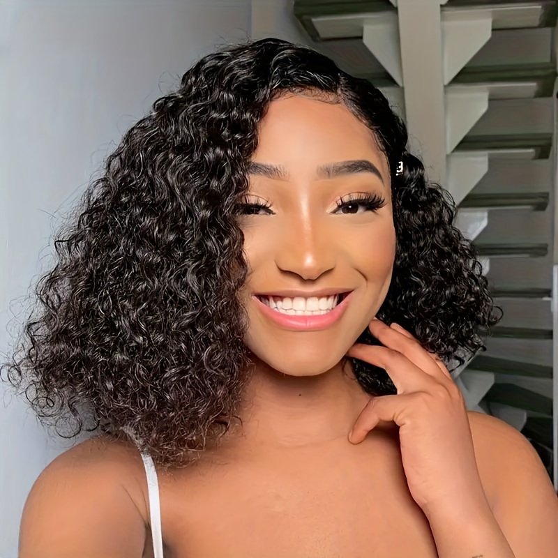 Curly Bob Wig 100 Human Hair Short Deep Wave 4x4 Lace Closure Wig for Women 150 Density Natural Black Curl Bob Wig Beginner Friendly