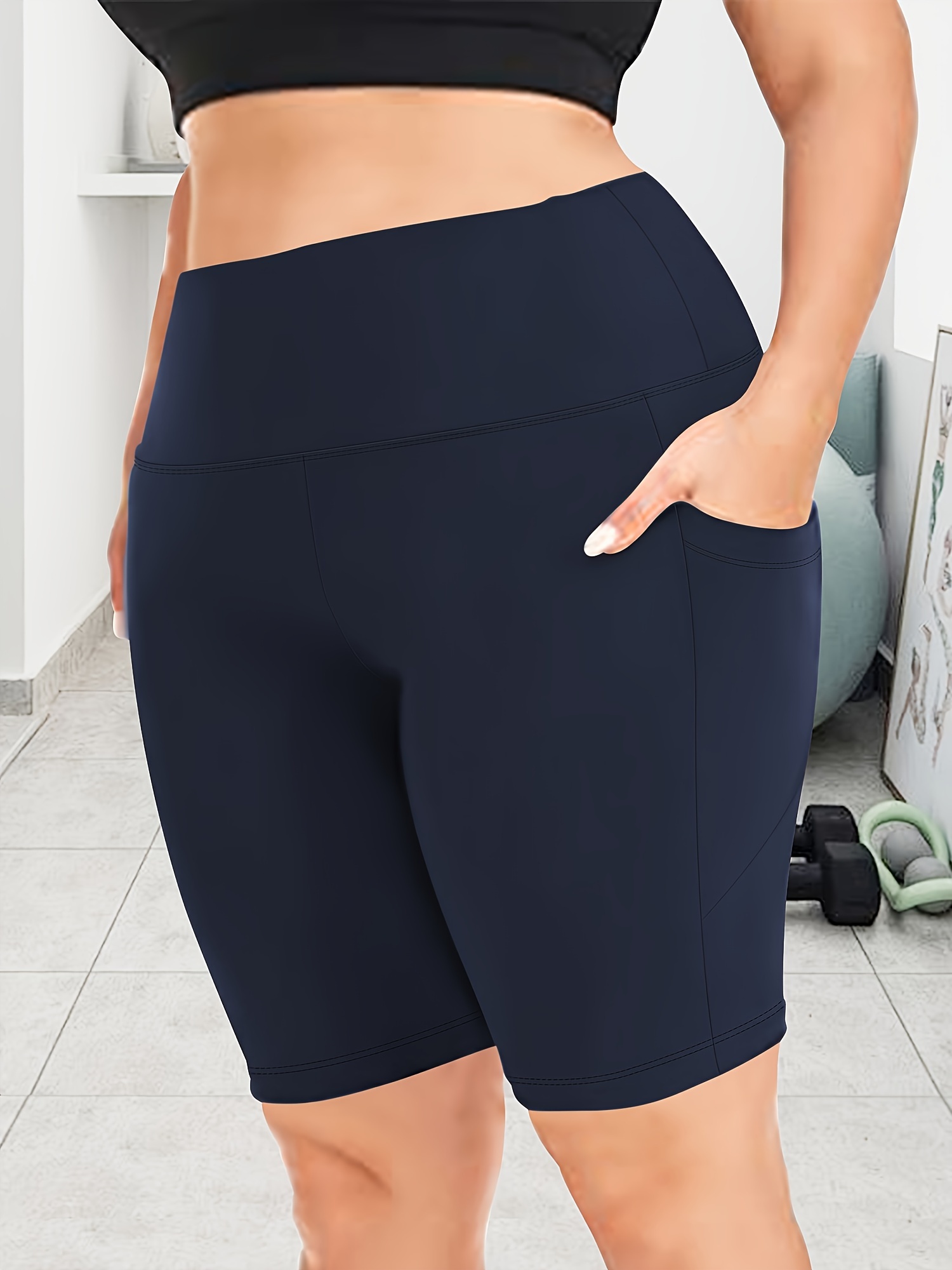 Big Size High Waist Crescent Pocket 5 Points Pants - Drainage Style