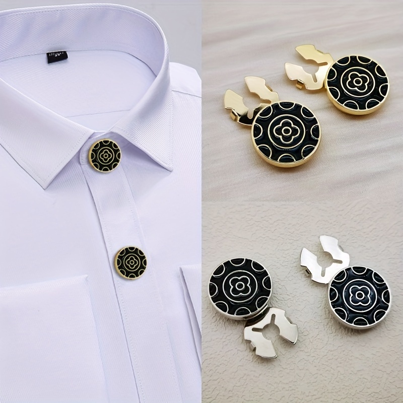 

1 Pair Copper Alloy Floral Pattern Cufflinks, Non-woven Fabric, Elegant Silver Jewelry Pins For Men And Women, Fashionable Novelty Hidden Button Replacement Accessories For Shirts