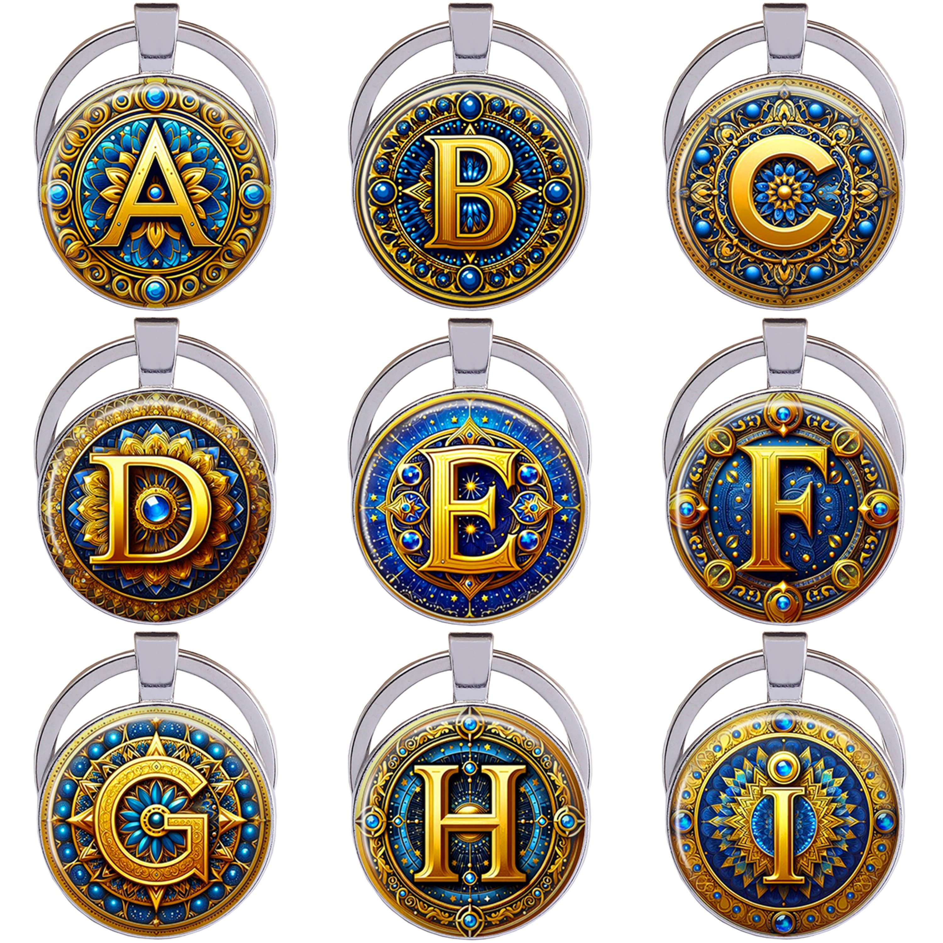 

Alphabet Keychain A-z, Alloy & Metal Round Keyring With Glass Cabochon, Cartoon & Anime Theme, Single Piece, Decorative Ring Buckle, Ideal Birthday Gift For Personalization And Special Occasions