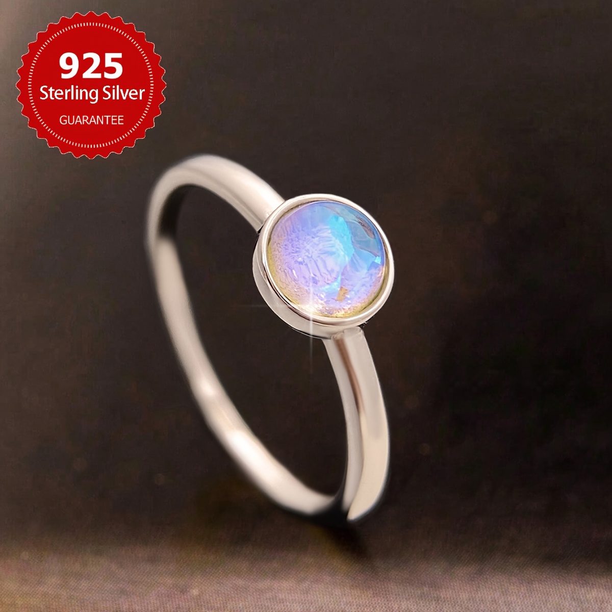 Women's Moonstone Engagement Ring, 925 Sterling Silver