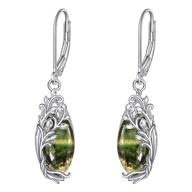 E-shop 1 Paar schlichte grüne Ohrringe mit Wassergras-Blumenmuster für Damen, für , Party, Feiertage, Rankenblätter-Langohrringe, Schmuck