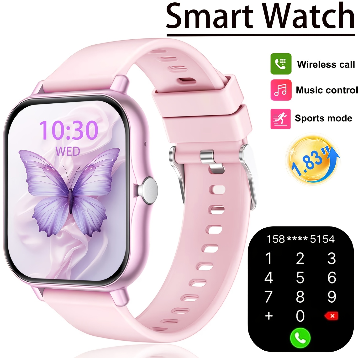 1 83 inch full   smartwatch with call answering function step counter message reminder function weather forecast function remote   function wireless music   function replaceable wallpaper usb charging