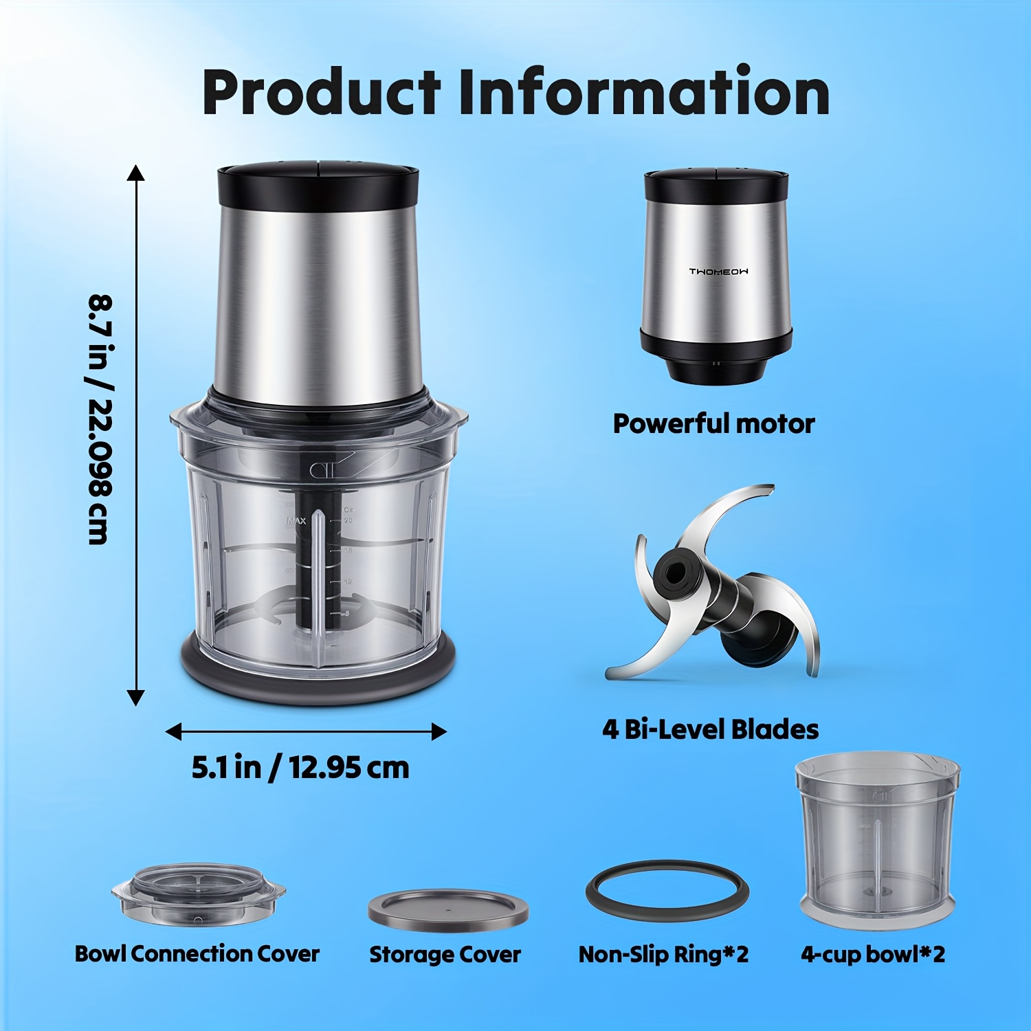 food commercial mixers processor 4 cup electric food chopper small but powerful meat grinder with 2 bowls 2   blades for vegetable meat nuts functions for chopping dicing mixing and puree Product details 2