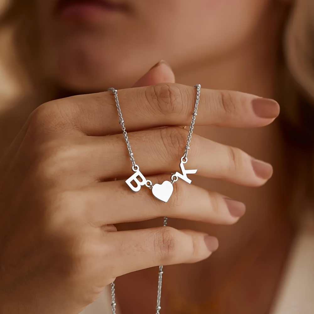 TEMU Catena personalizzata con perline con iniziali, collana con cuore in acciaio inossidabile per , collana con pendente con e per donna, regalo ,