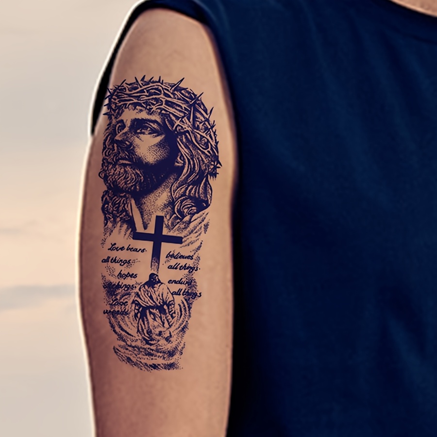 Jesus Crown of Thorns Cross Makeup Design Temporary Tattoo