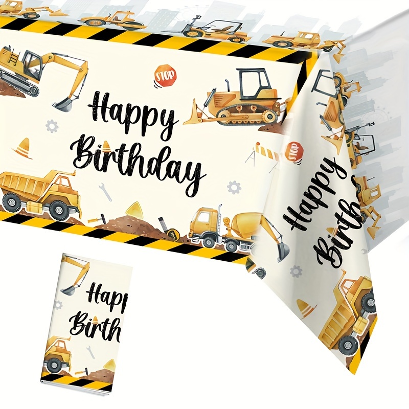 

Napkin For A Construction-themed Birthday Party, Featuring Images Of Bulldozers, Tractors, And Excavators, Measuring 220 * 130cm And Made Of Plastic.