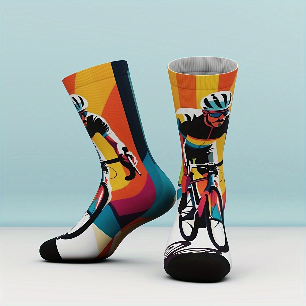 

1 Pair Unisex Cycling Bamboo Fiber Printed Socks, Fashionable Loose-fit Comfortable, Wear, Hand Wash/, Knitted Fabric With Nylon & Spandex