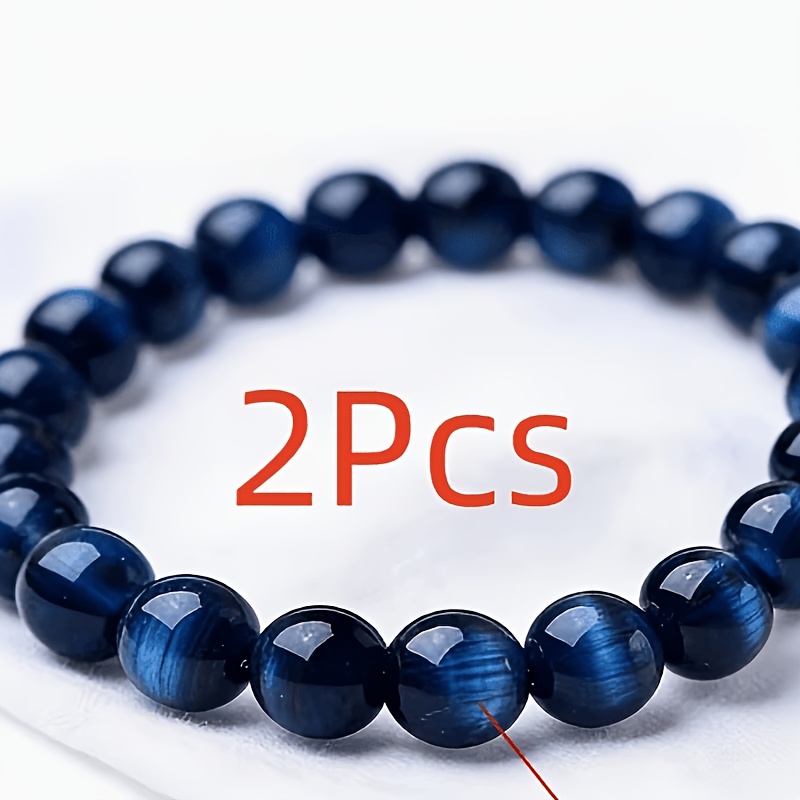 TEMU Bracciale pezzi in occhio di tigre profondo - Perline da 8mm - per