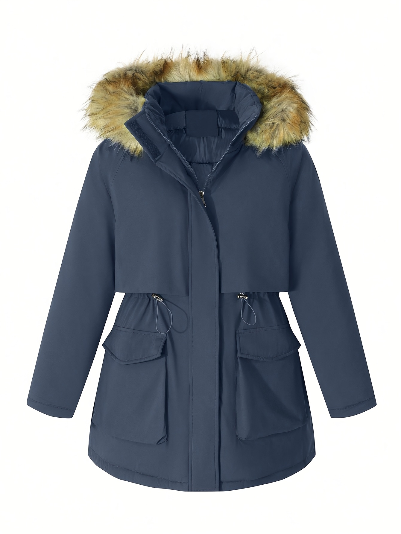 giacca invernale in pile per donna con in pile e cappuccio