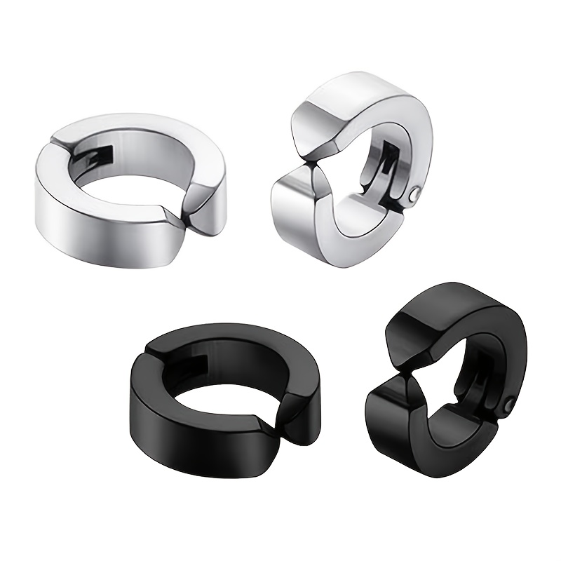 1 Pair/2 Pairsof Stainless Steel Men's Ear Clips Non-piercing Earrings Punk Clip Earrings for Men and Women, No Gems