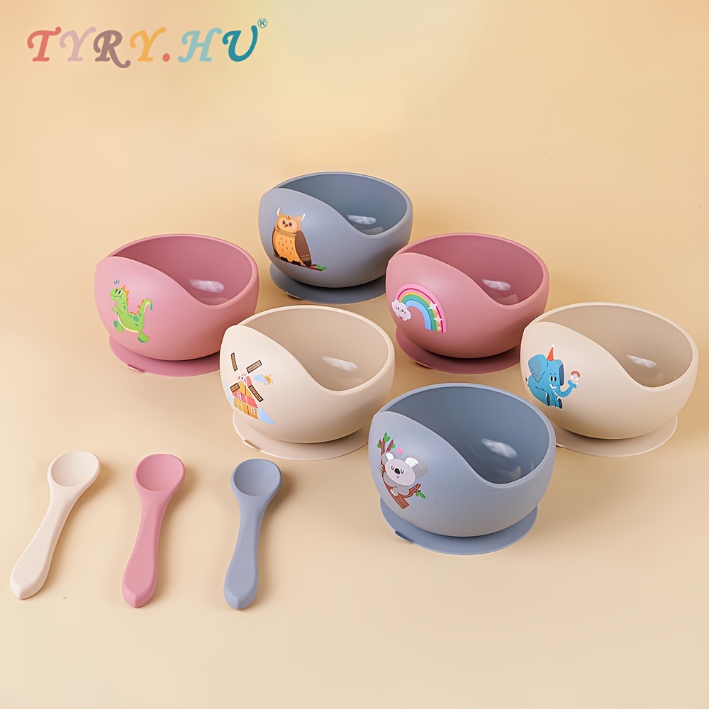 

Cute Print Silicone Feeding Set, Suction Bowl, Led Weaning Bowl And Spoon, Great Christmas Halloween Thanksgiving Day Gift, New Year's Gift, Valentine's Day Gift