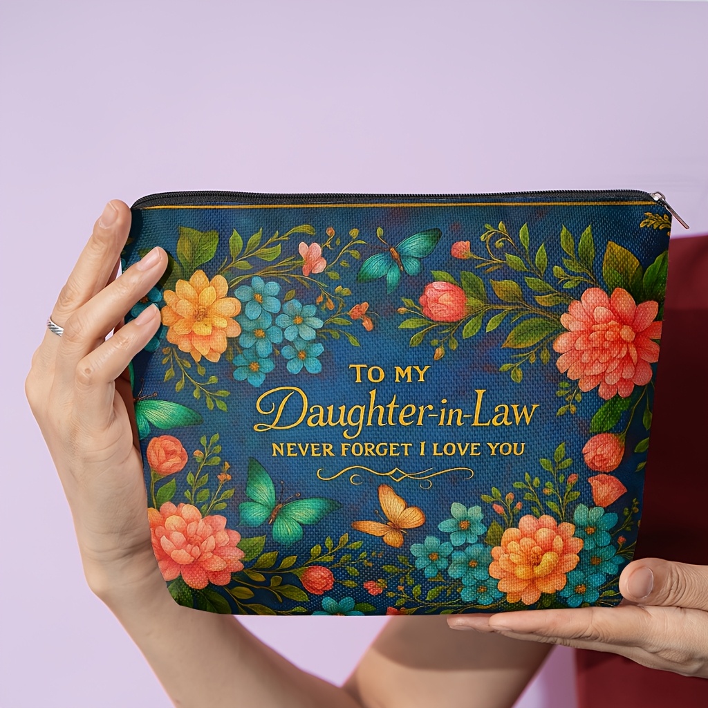 1 Makeup Bag, A Loving Letter For -in-law, Stylish Zippered Wallet, Work Snack Bag, Skincare Storage Bag, Double-sided Printed Makeup Bag, Student Stationery Storage Pouch, Holiday Gift