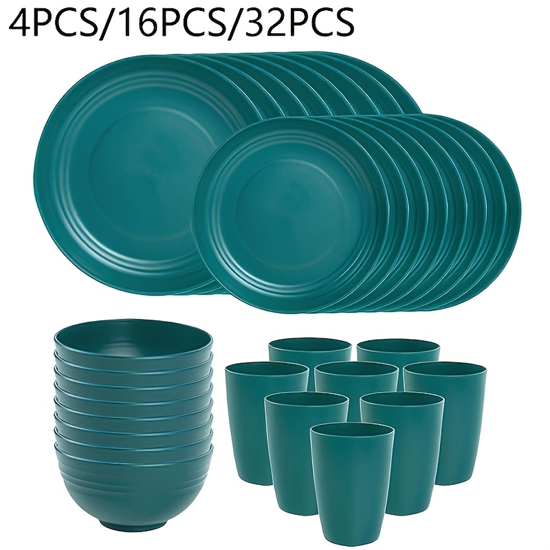 

4/16/32pcs-pp Reusable Pp Tableware Set - Includes Bowls, Plates And Cups, Suitable For Home, Kitchen, Restaurant - Outdoor, Travel, School, Picnic, Camping And Gifts