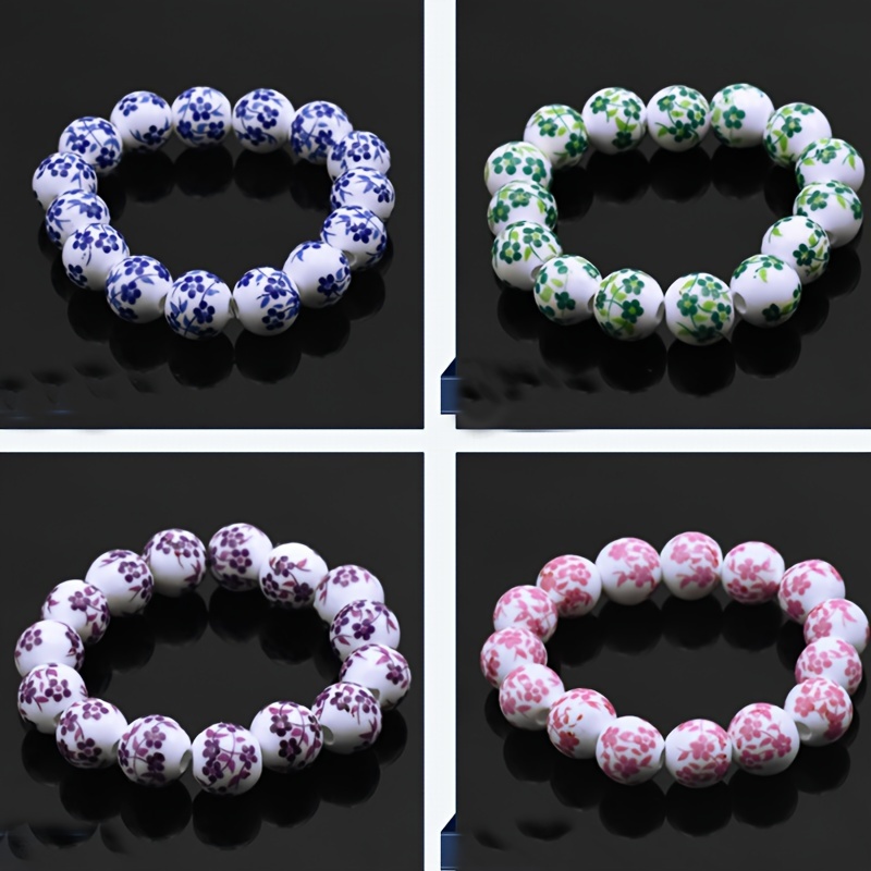 

1pc Ceramic Beaded Bracelets Set For Women, Traditional Chinese Porcelain Floral Design, Ethnic Style Fashion Jewelry Accessory