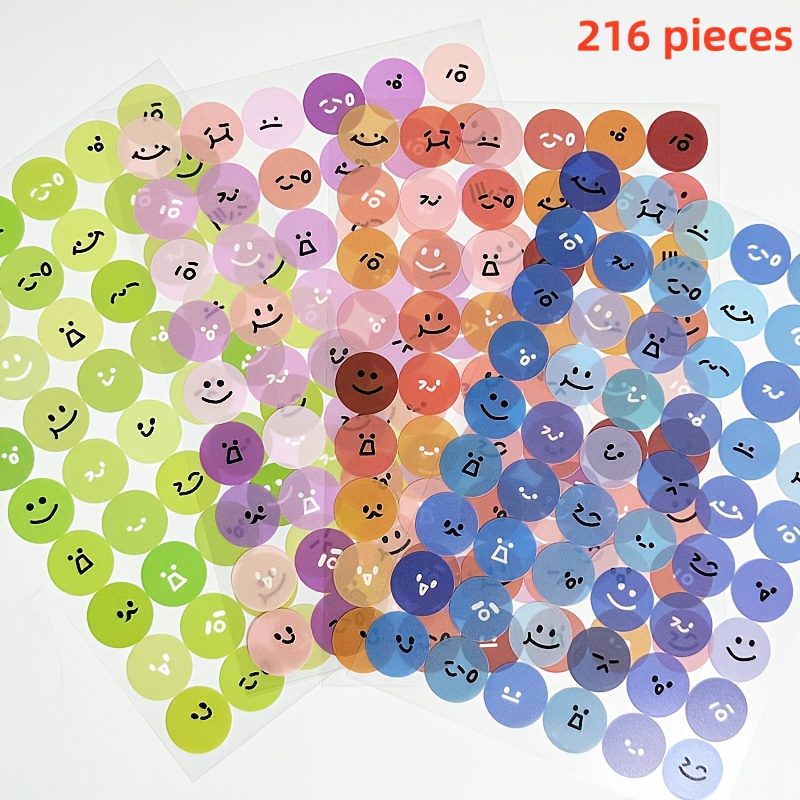 TEMU 216-pack Emotional Stamps, Semi-matte Round Pet Stickers, Single-use Decorative Labels For Illustrations, Laptops, Phones, Calendars