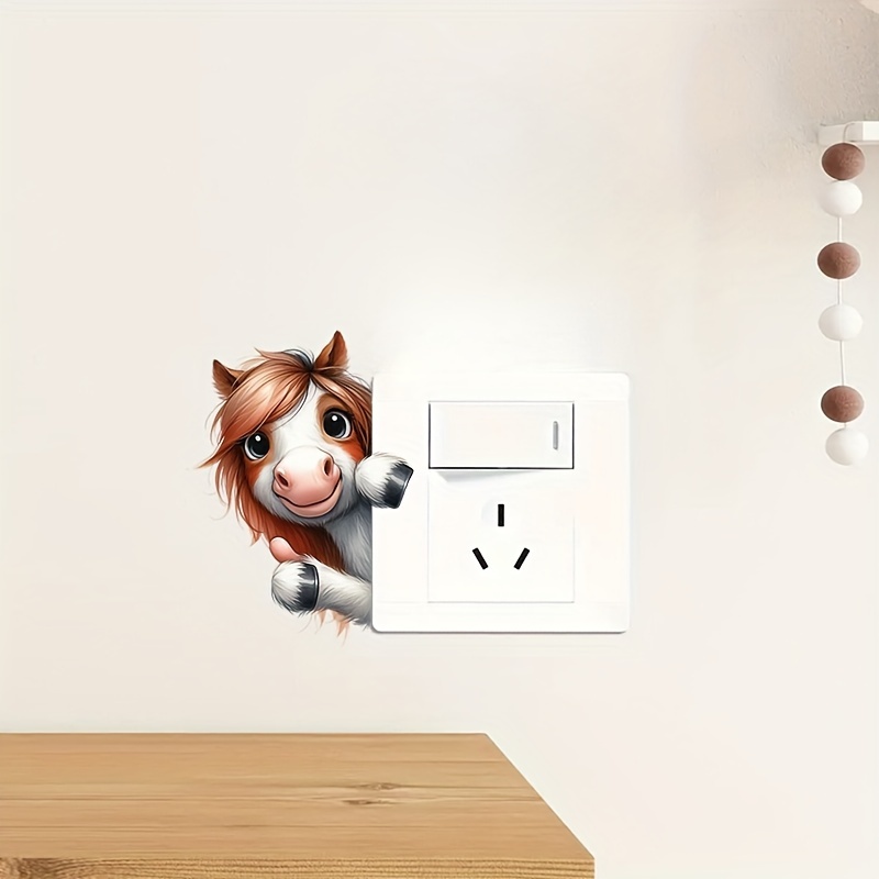 Animal Print Pony Switch Sticker, Self-adhesive Wall Decal, Semi-glossy Plastic Surface Single Use Decorative Switch Plate Cover, Cute Horse Themed Embellishment For Home Decor, 1pc