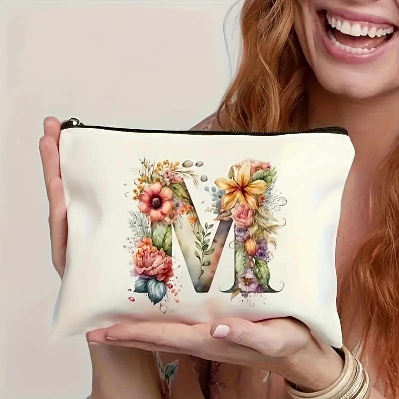 TEMU Christmas Gifts: Beautiful Flower Toiletry Bag With 26 English Letters. This Versatile Cosmetic Bag Used As A Handbag, Toiletry Pouch, Pencil