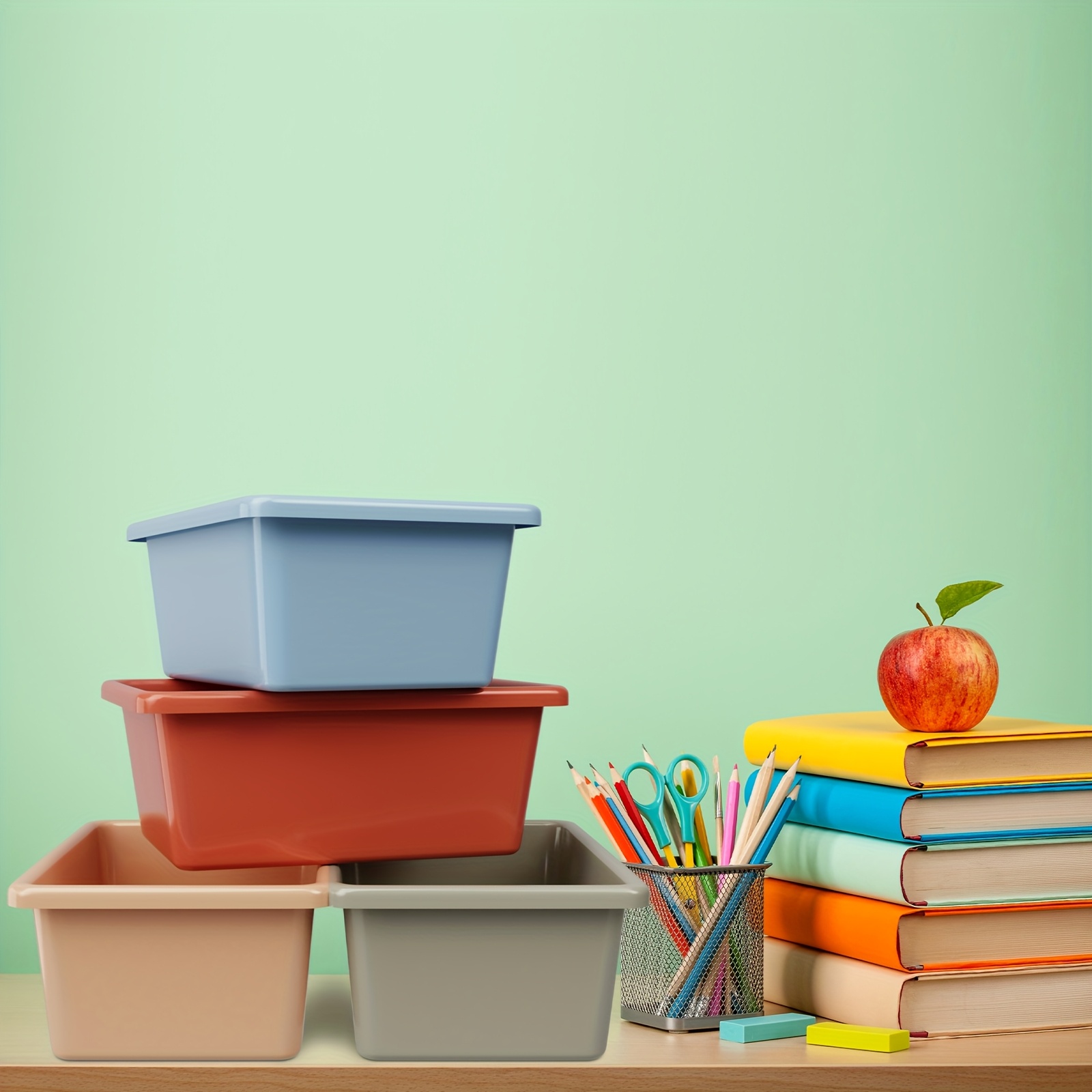 6pcs plastic cubby bins for classroom 11 6x7 7x5 inch book bins with self   labels classroom storage containers for book library school organization office home