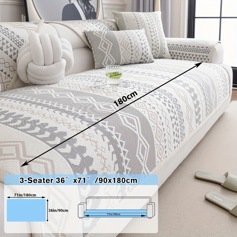 TEMU 1pc Boho Chic Geometric Sofa Cover - Soft, Breathable, Non-slip, Scratch-resistant Couch Protector In Patterns - 1-4 Seat Sofas, Pet-friendly,