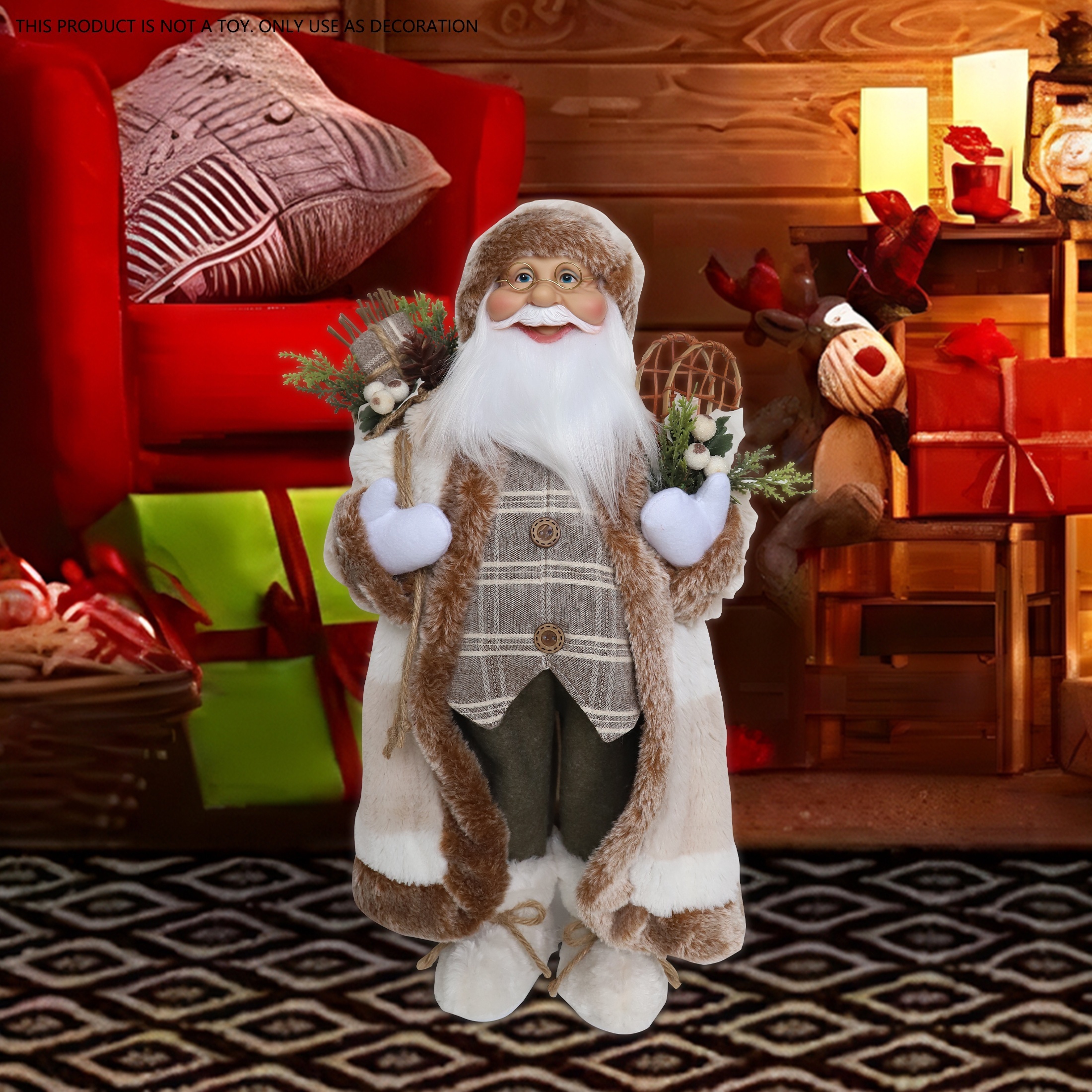 

Classic 18" Santa Claus Figurine With Coat - Festive Christmas Decor, No-power Fabric Ornament For Home & Holiday Display