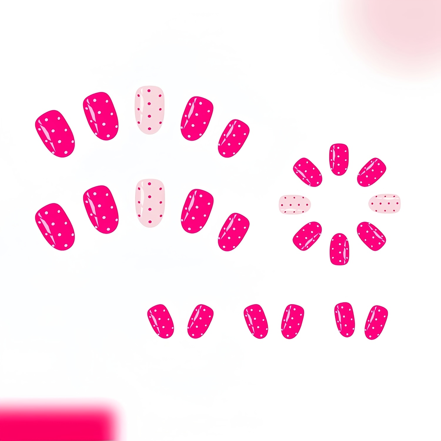 TEMU 24pcs Short Oval Press On Nails Pink Polka , Glossy Full Cover Reusable Nail Tips Fake Nails Set, Cute Fashion Style For Women And, Perfect For