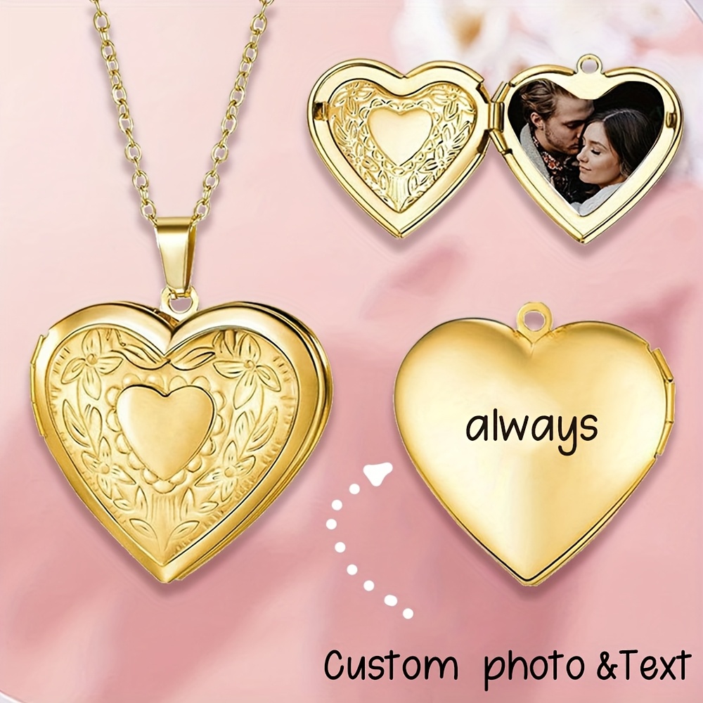 TEMU Custom Photo Necklace - Heart-shaped Openable Photo Box Pendant, Stainless Steel Personalized Jewelry Gift For Wife, Family, Woman, Friend -