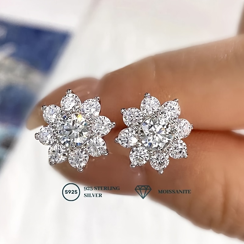 

1 Pair Eternals Earth 0.5ct Moissanite Flower Stud Earrings - Luxurious S925 Sterling Silver, Ideal For Weddings & Valentine's Day, April Birthstone, , Wedding Bridal Jewelry Gifts, 4.6g, 1.15g/0.04oz