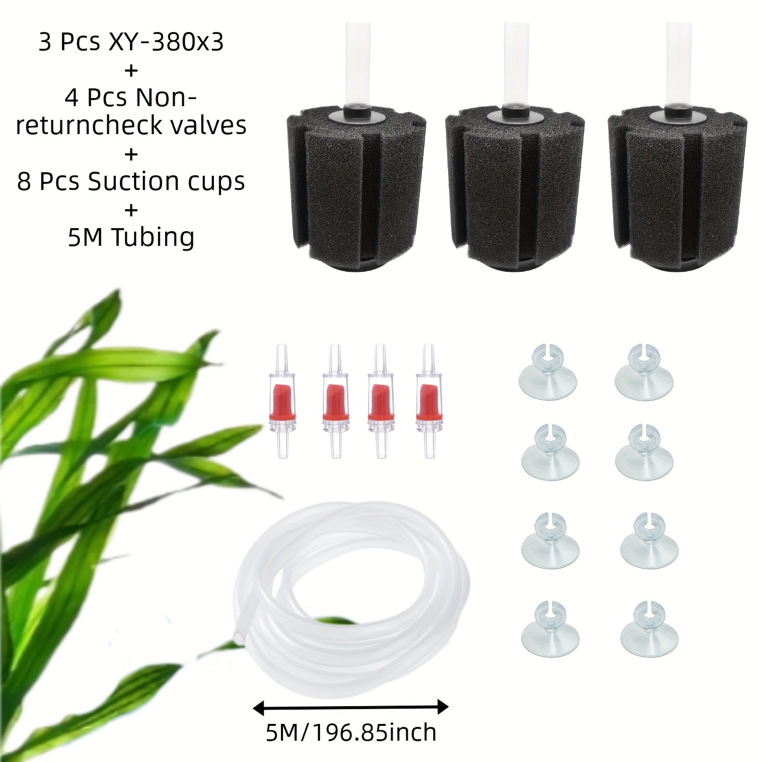 2pcs large sponge filter kit with airline tubing air pump valves