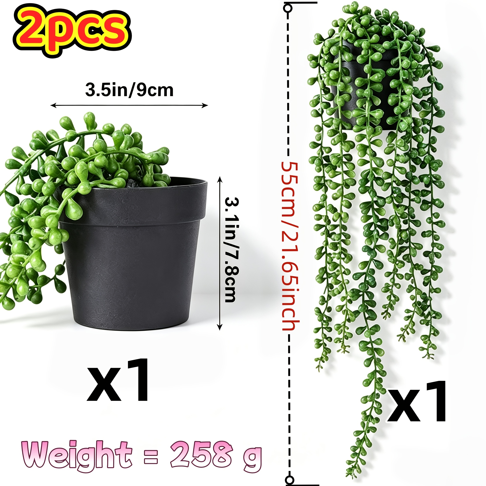 TEMU Juego de 2 piezas - Lujosa planta artificial de y , decoración de pared para , nórdico para el hogar, decoración de dormitorio, vegetación