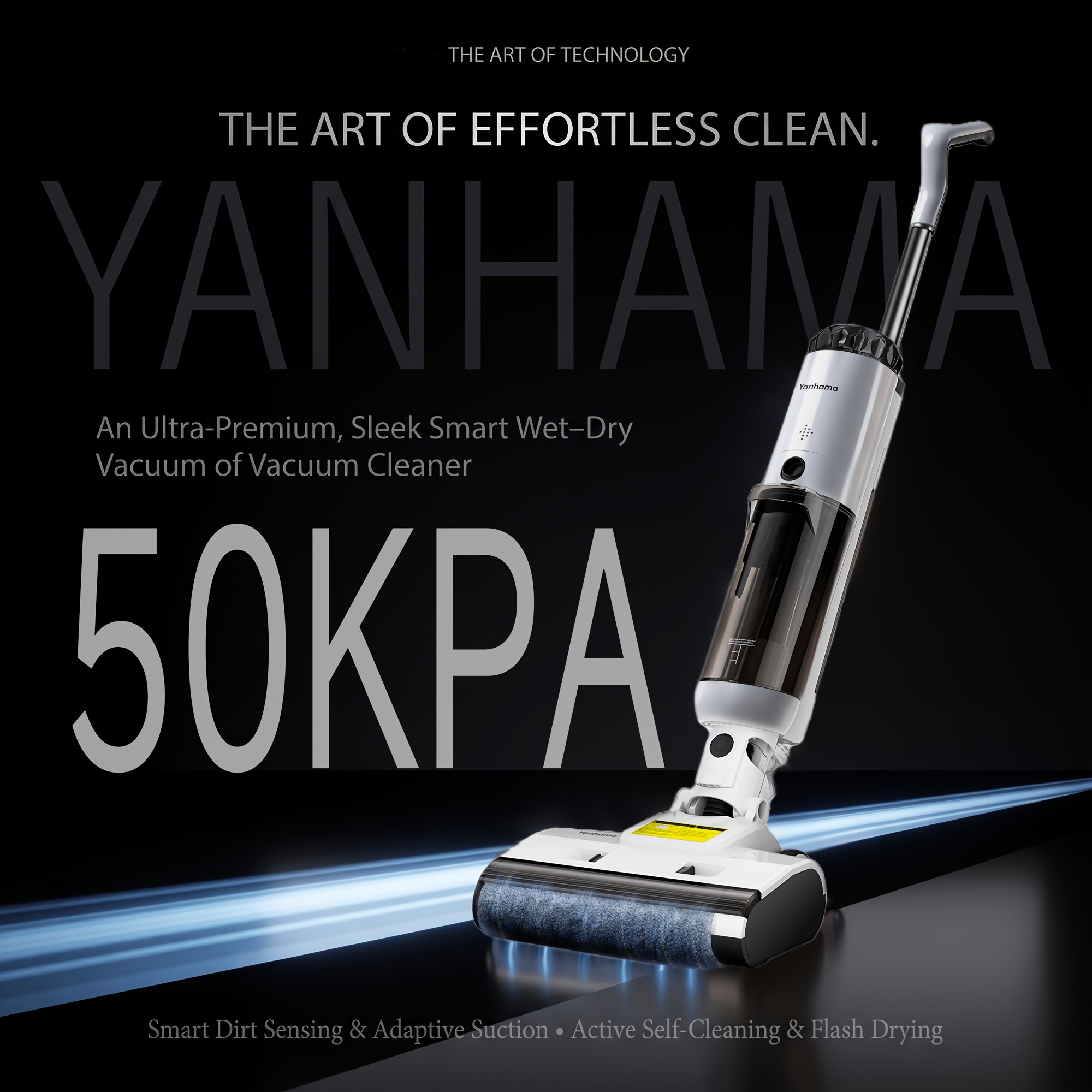 Yanhama 50kpa Cordless Wet Dry Vacuum Mop Combo 180° Lie Flat Full Edge Cleaning Electrolytic Water Sterilization 1 Click Self Cleaning Hepa Filter Ideal For Hardwood Tile Pet Hair