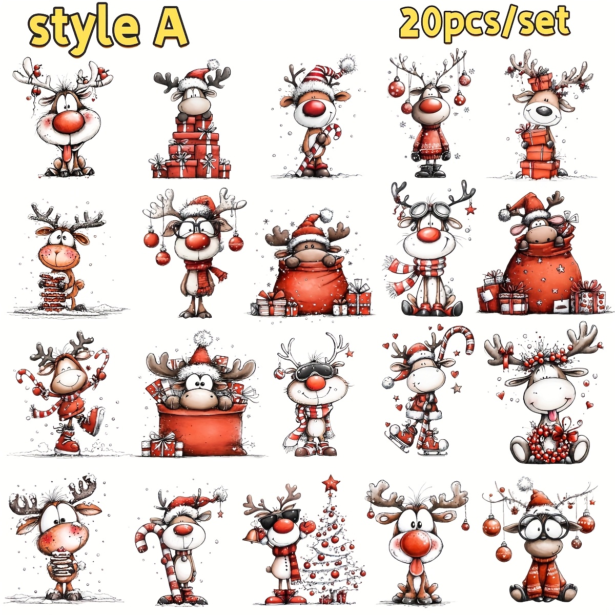 2d Flat 20pcs/set Christmas Reindeer Series Stickers