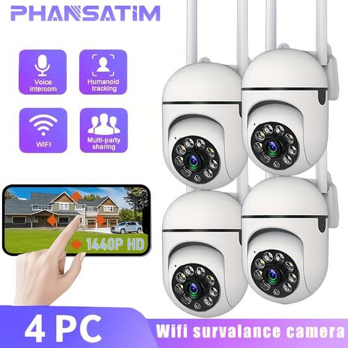 4个无线1440p高清摄像头,支持2.4ghz wifi,360°全景高清室内监控系统,老人/宠物监控摄像头,夜视+个向音频,智能手机app控制,非常适合家庭、车库、宠物监控,室内安全摄像头