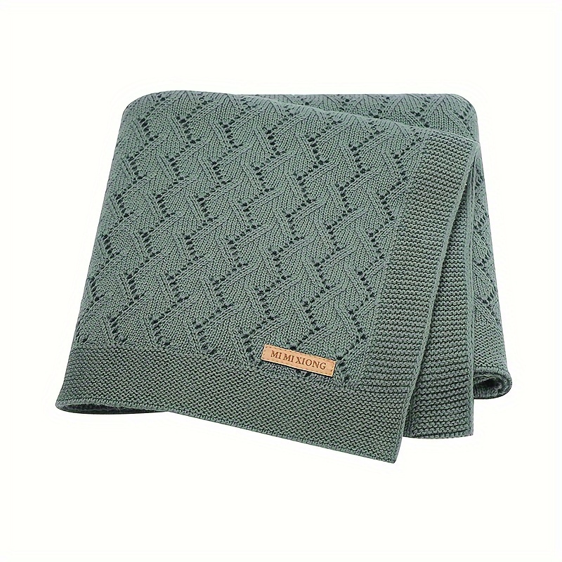 Image of 100% Cotton Solid Color Children's Knitted Throw Blanket, Quilted Blanket, Air Conditioning Blanket, Lap Blanket, Knitted Openwork Baby Blanket, For Home, Gatherings, And