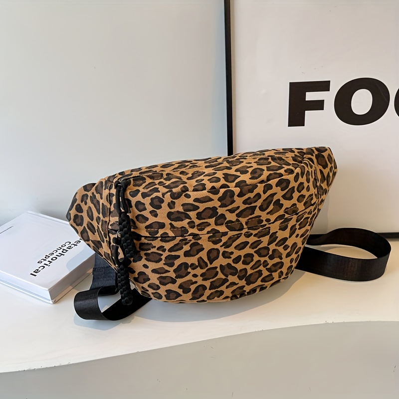 

Leopard Print Fanny Pack, High-quality Canvas Large Capacity, Adjustable Shoulder Strap, Crossbody Waist Bag