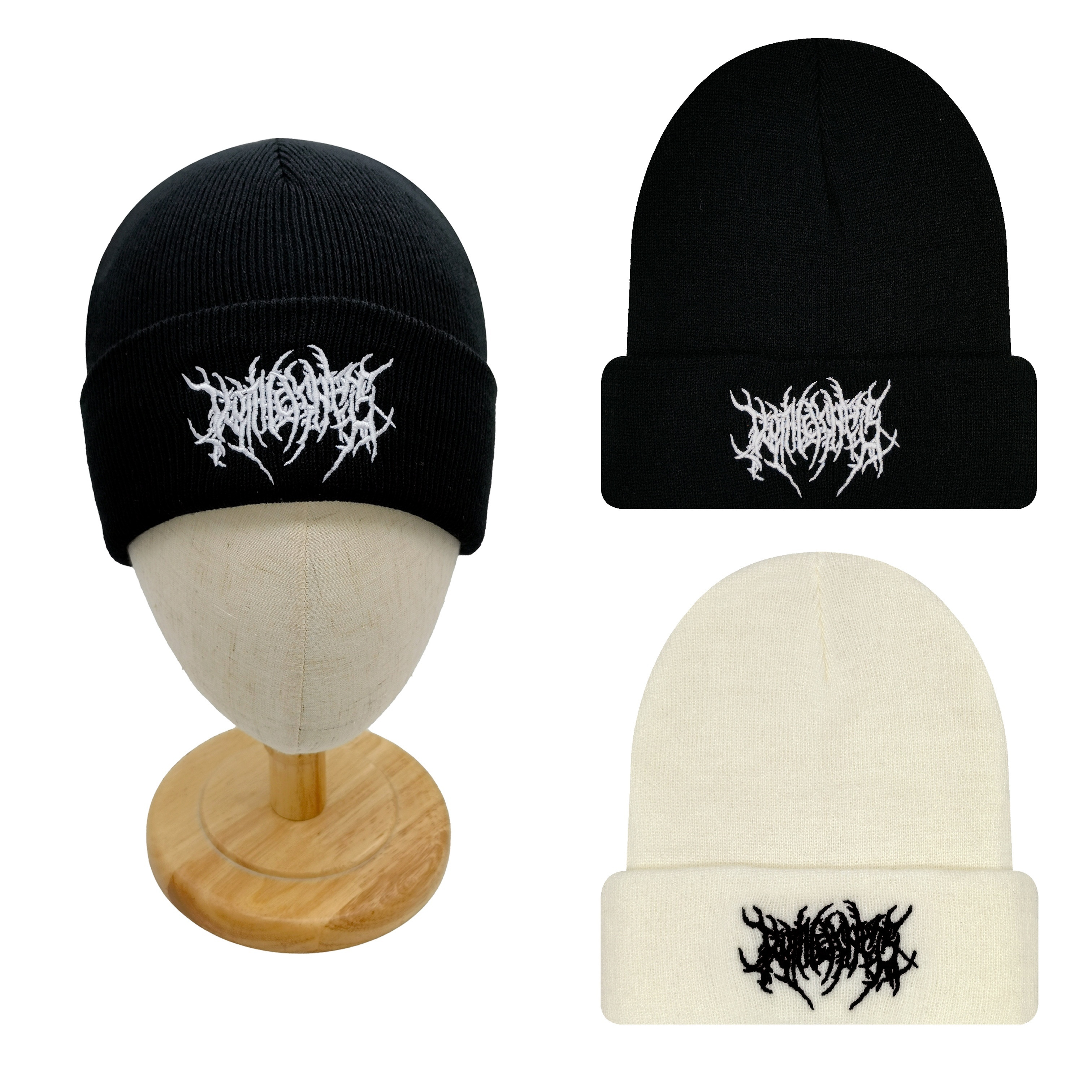 

Gothic Street Punk Hip-hop Style Embroidered Knit Beanie, Acrylic Skull Cap Unisex, Funky Geometric-patterned Skullies & Beanies, Winter Outdoor Sports Cycling Cap, Hand Washable - 1 Pack