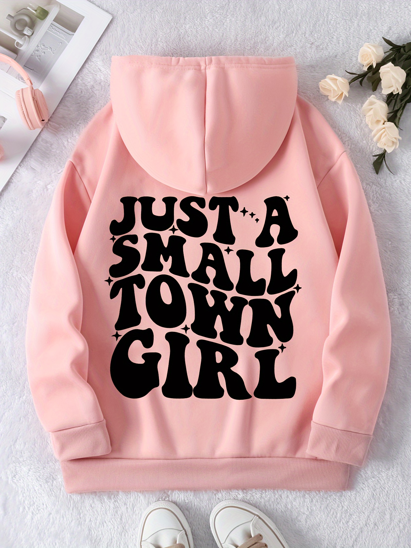 Letter Print Hoodie Drawstring Casual Hooded Sweatshirt - Temu Australia