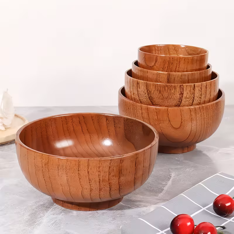 handcrafted solid wood round bowls large salad bowls noodle bowls soup bowls dessert and fruit salad bowls vintage wood bowls for home kitchens and hotel restaurants Product details 1