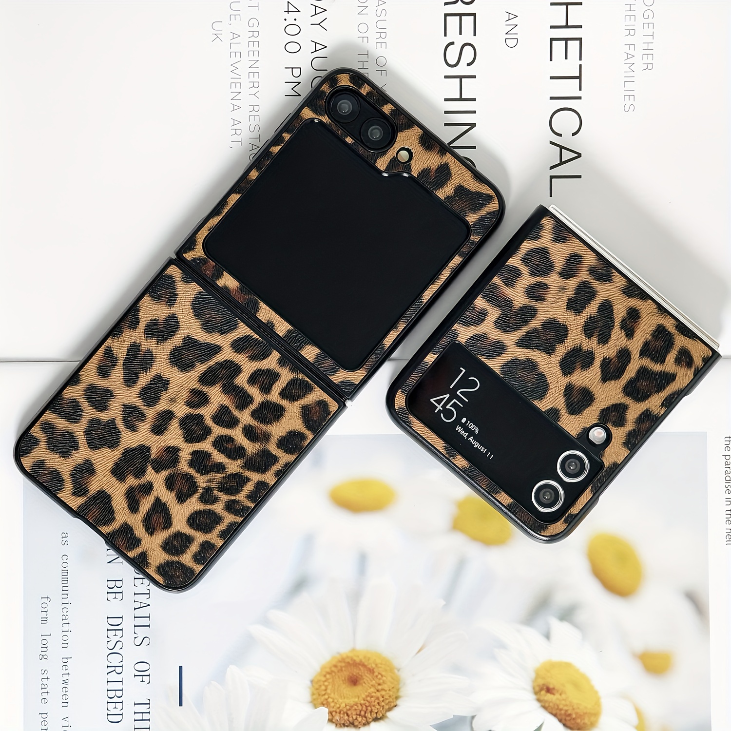 

Retro Fashion Leopard Light Luxury Artificial Leather Z Flip 6, Z Flip 5, , 5g Mobile Phone Protective Case