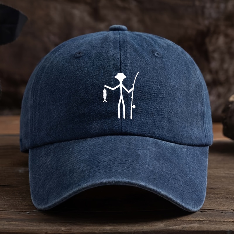 TEMU Unisex Fishing Print Baseball , Stylish And Versatile Outdoor Hat With Trendy Duckbill Design