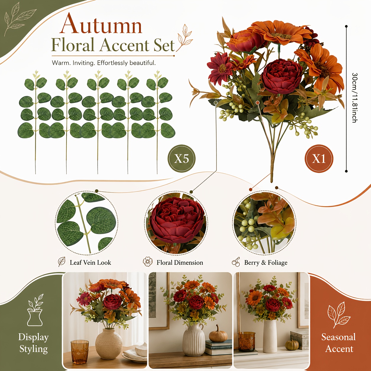 TEMU 6pcs Artificial Peony Sunflower Floral Decor - Uv-resistant Artificial Flowers - Suitable For Home Decor, Porch, Courtyard, Tabletop Display,