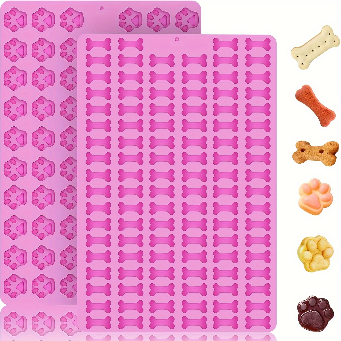 

2-pack Silicone Baking Molds For Treats - Mini 106-cavity Dog Bone & 69-cavity Paw Shaped Mold Set For Chocolate, Candy, Biscuits - Uncharged, Easy-store Design With Hanging Hole