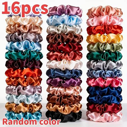 16pcs multi color random satin scrunchies everyday versatile hair additions high and low ponytails bun head hair bun hair ties