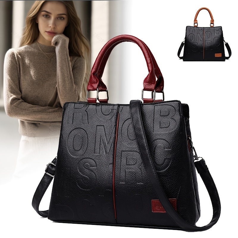 

1pc European/ Women' Shoulder Bag, Leather With Removable Strap, Multi-compartment, Textured Leather, Zipper Closure, Polyester Lining, Anti-theft , For