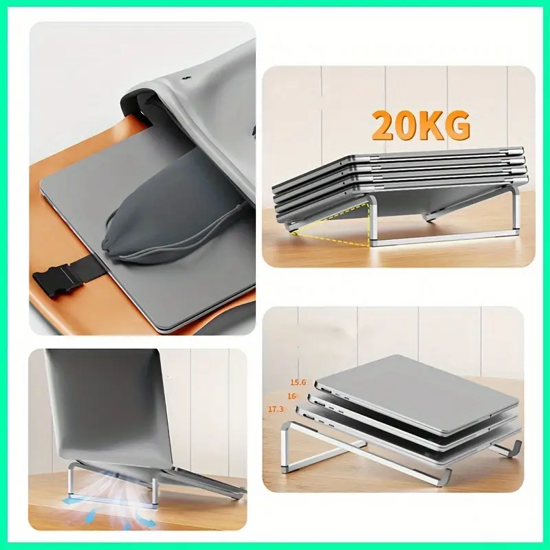sleek aluminum alloy laptop stand adjustable foldable portable with sturdy metal frame for desk travel use details 3
