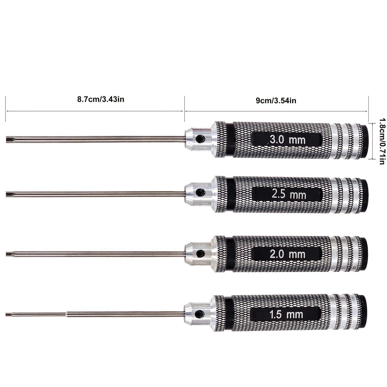 hex screwdriver set 1 5 2 0 2 5 3 0mm hex tips medium carbon steel aluminum alloy handle black   Product details 0